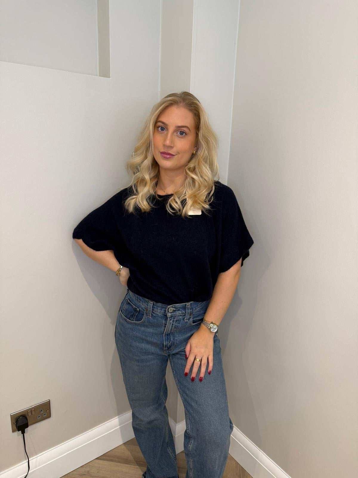 Short Sleeve Knit Jumper in Black