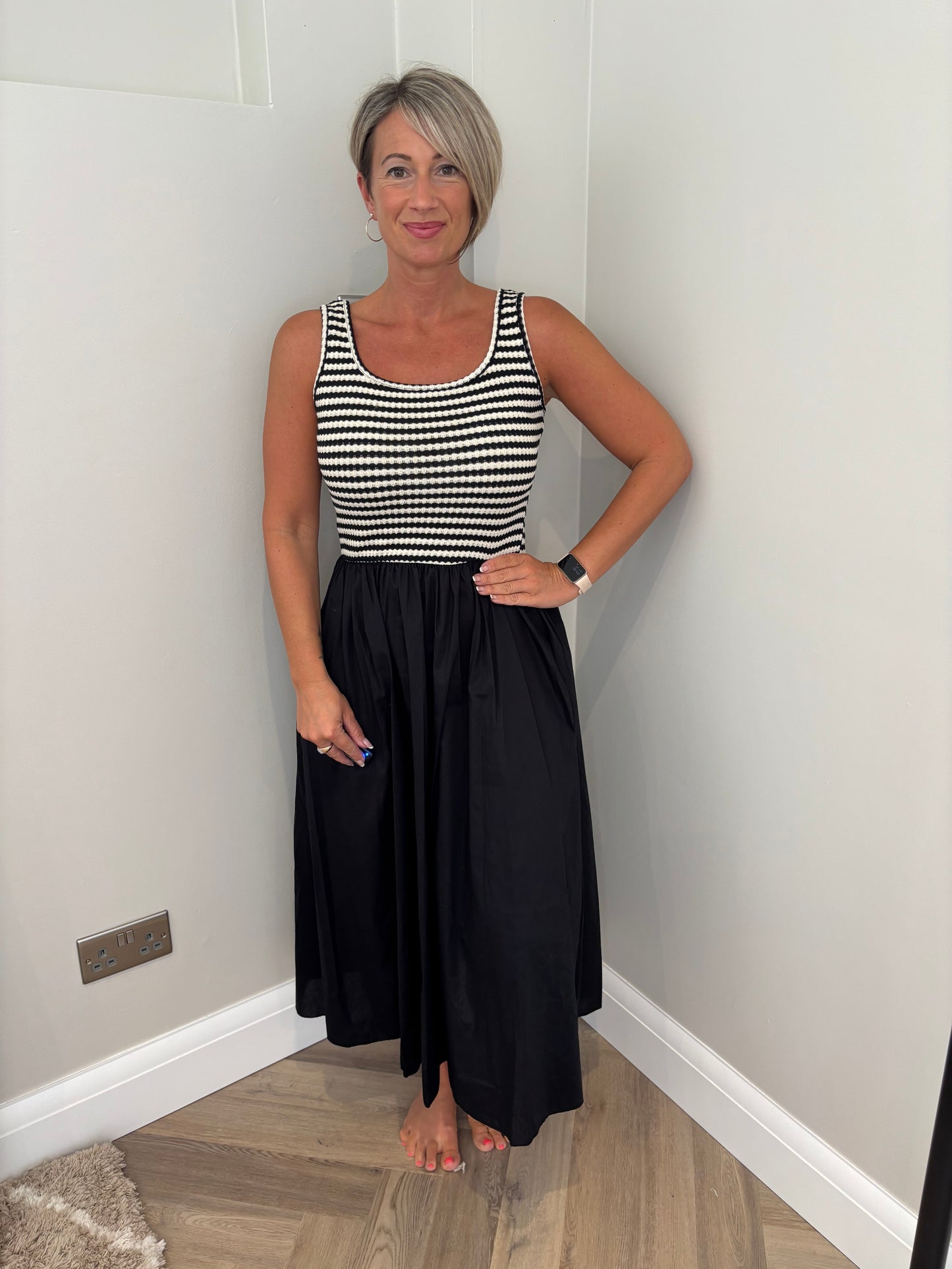 Striped Vest Maxi Dress in Navy