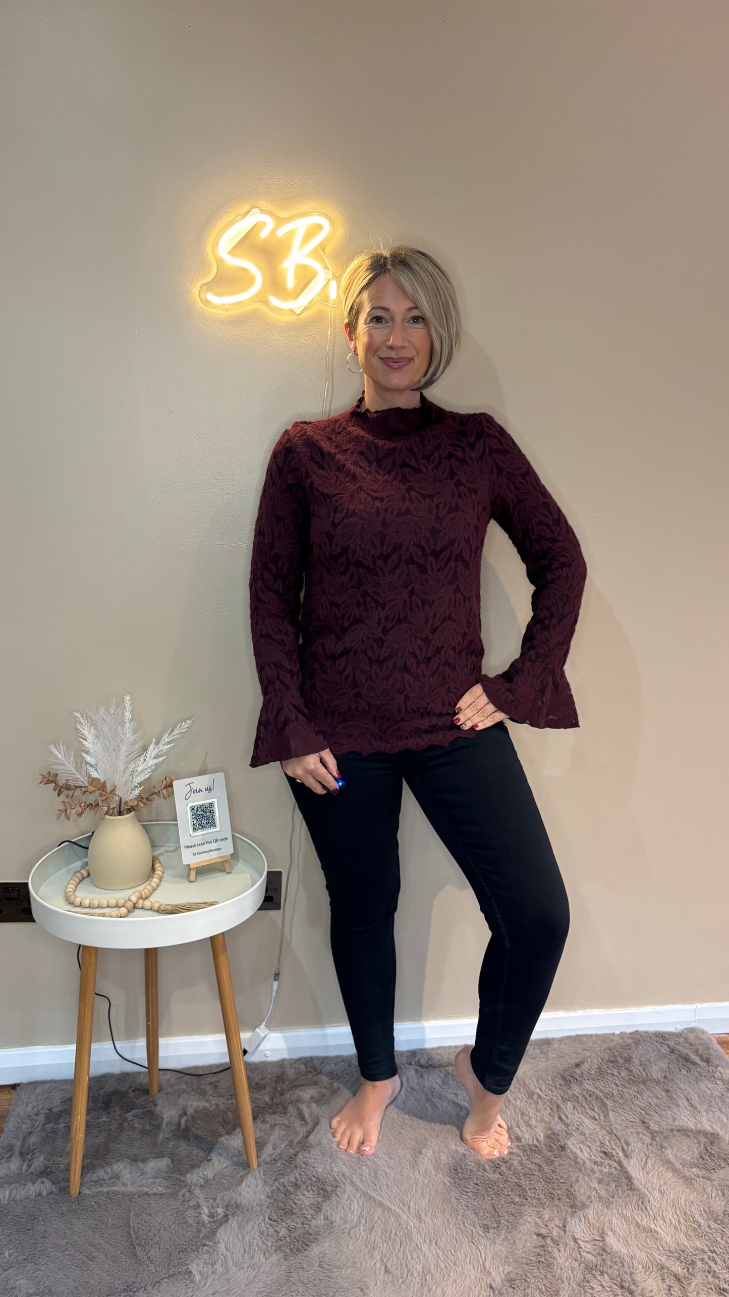 Lace Detail Top in Wine M/L