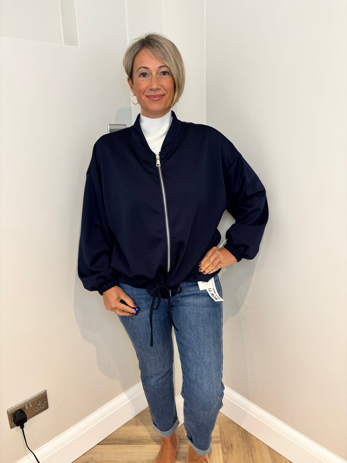 Drawstring Jersey Jacket in Navy