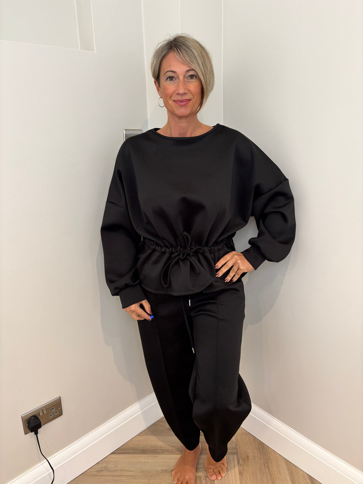 Drawstring Jersey Loungeset in Black