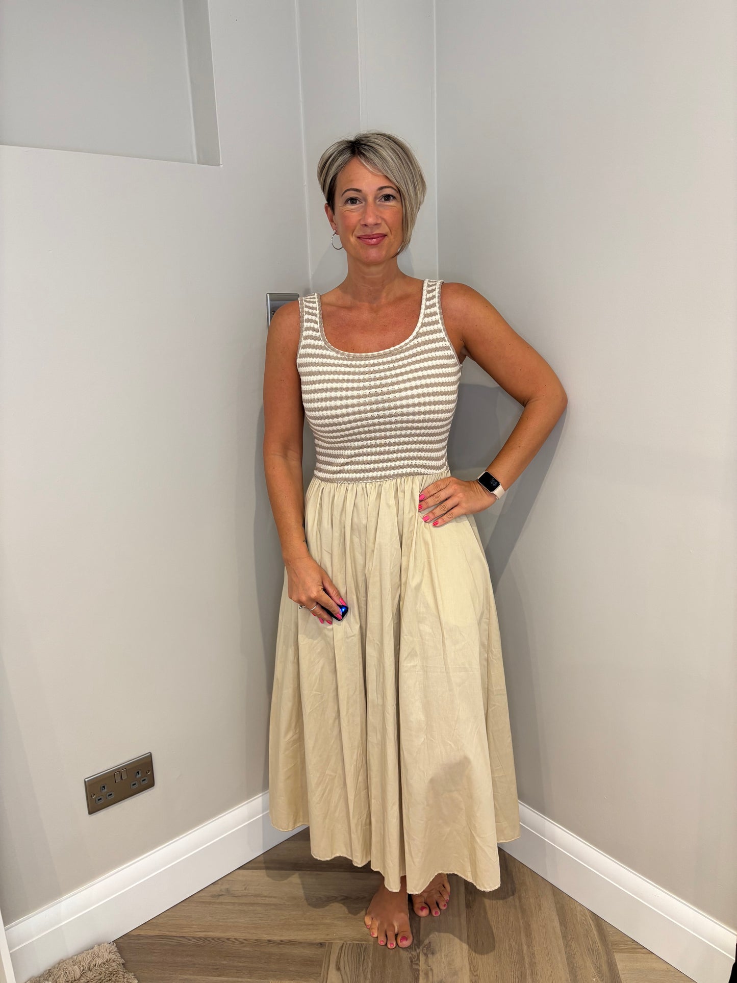 Vest Style Maxi Dress in Beige