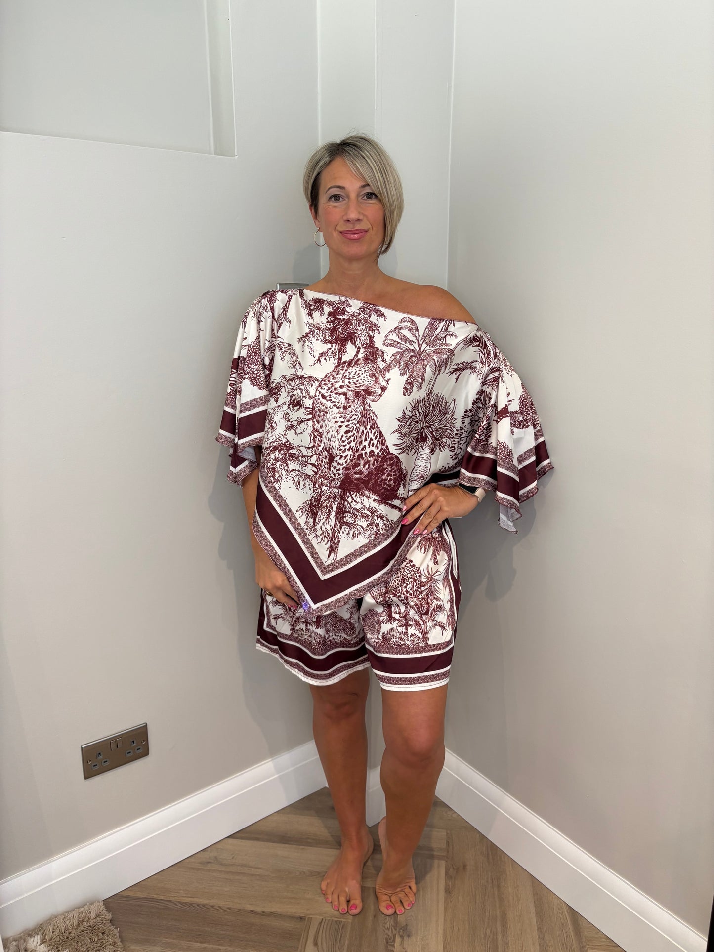 Satin Silk Short Set in Wine