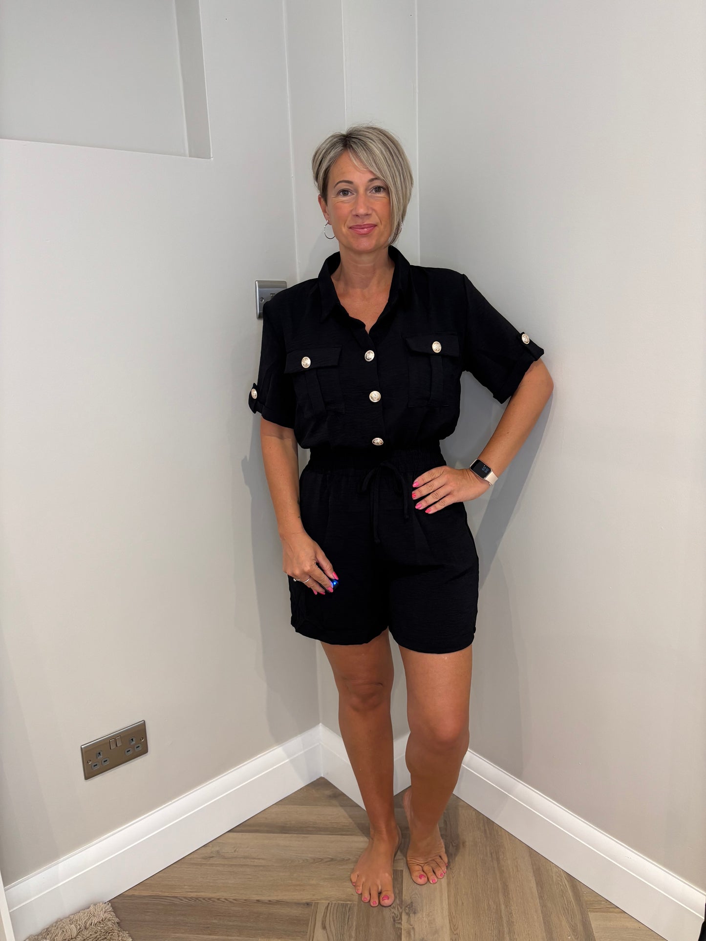 Button Playsuit in Black