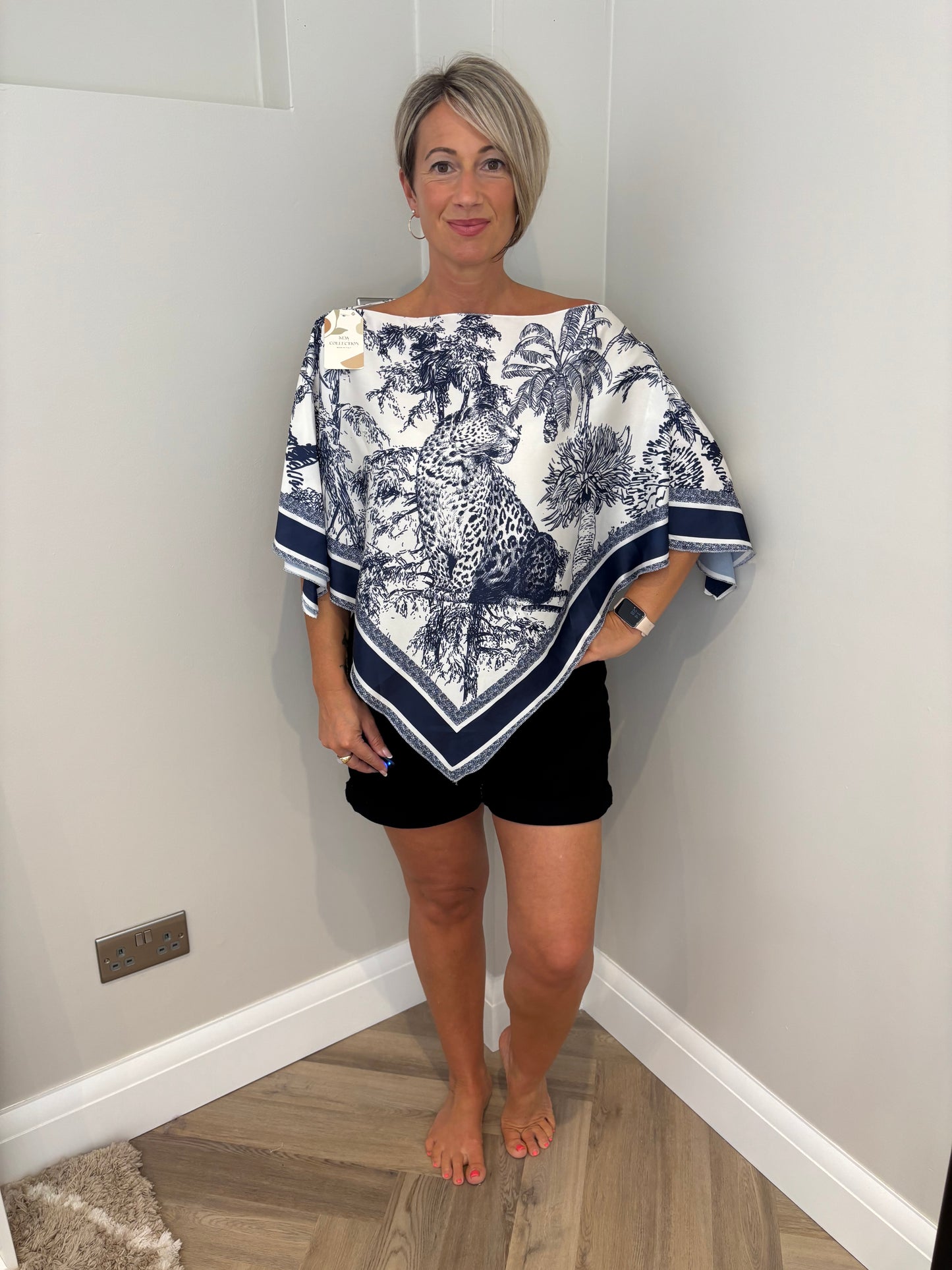 Satin Scarf Top in Navy