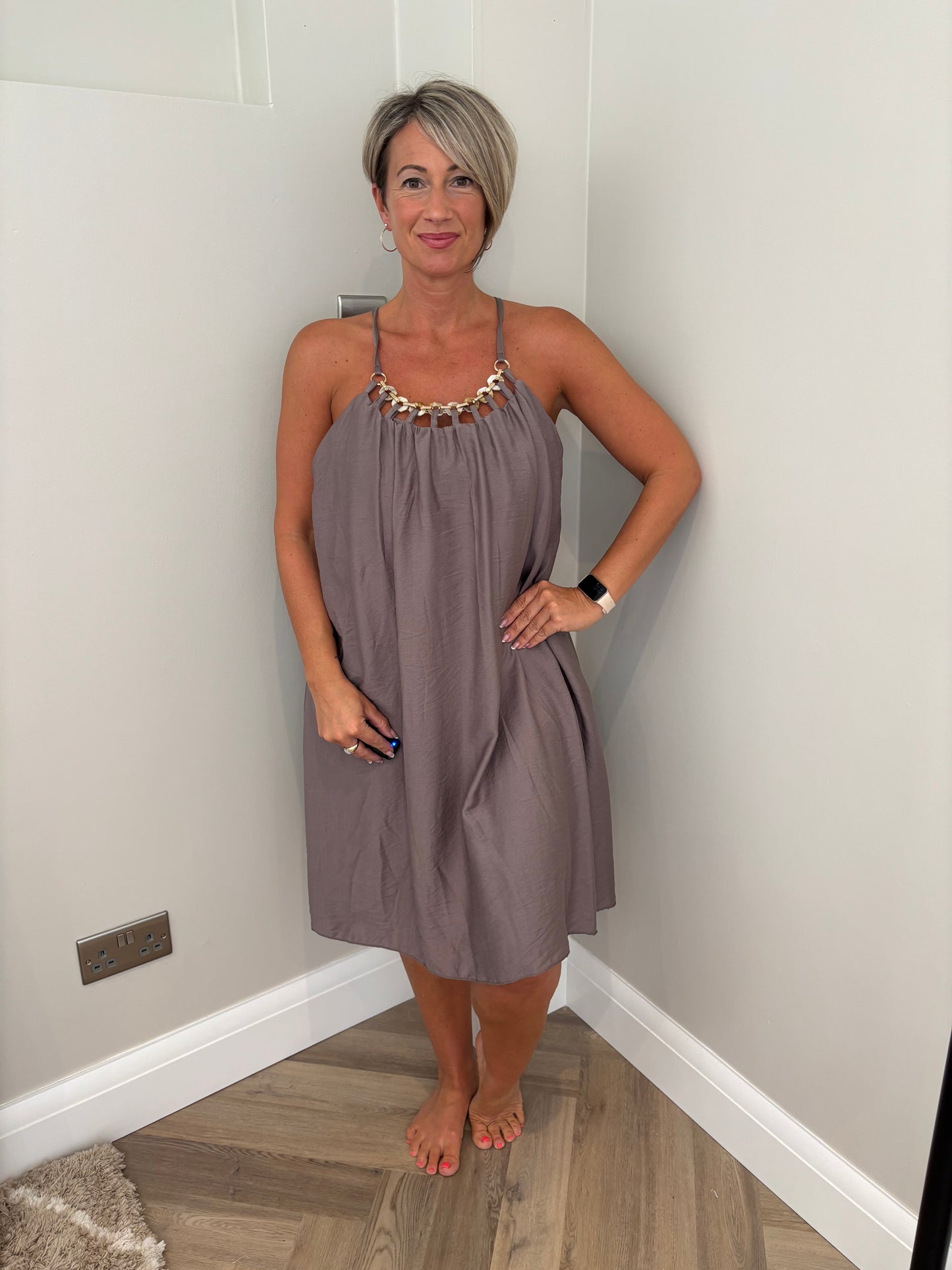 Chain Detail Dress in Mocha