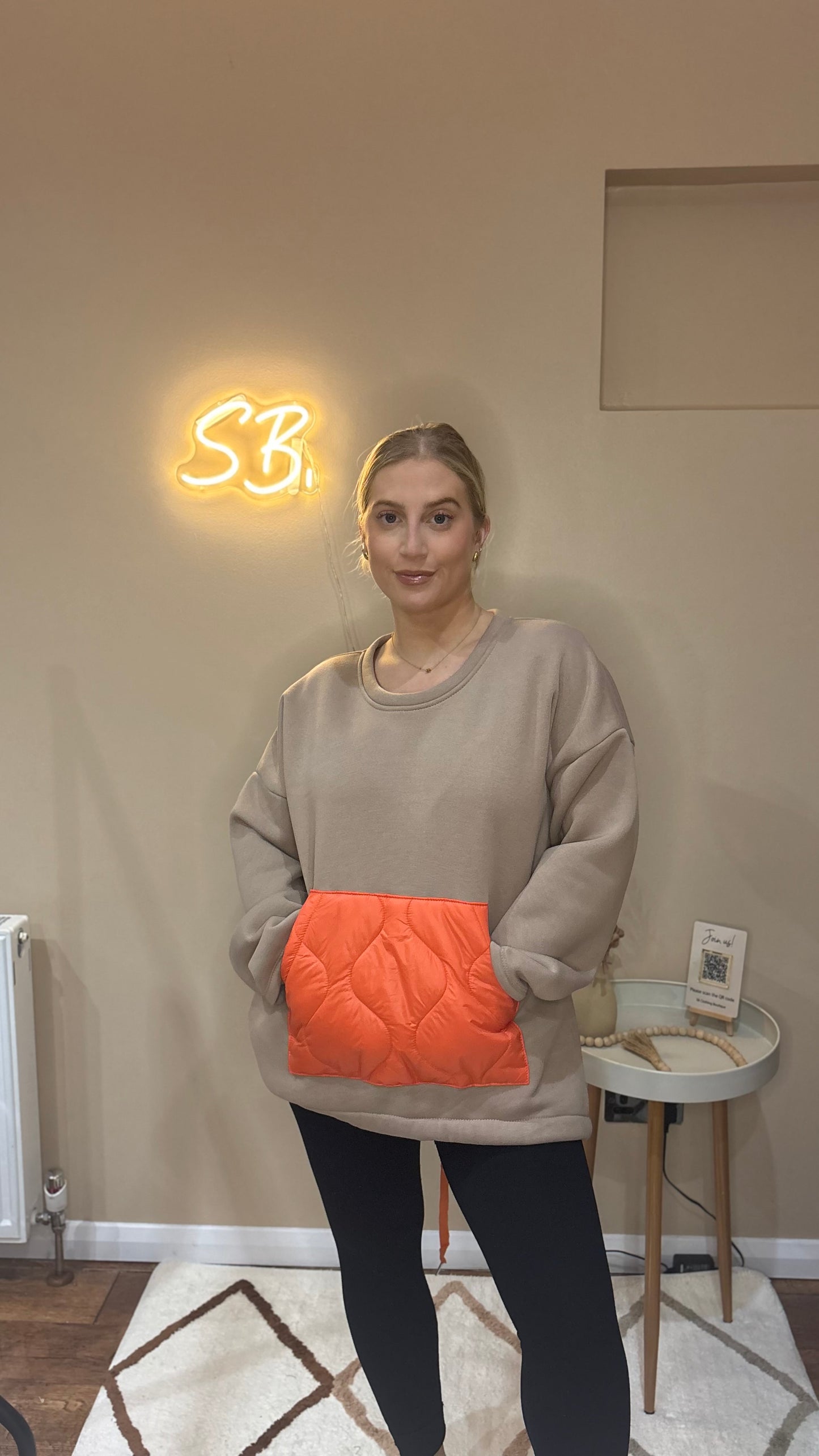 Fleece Lined Jumper in Beige