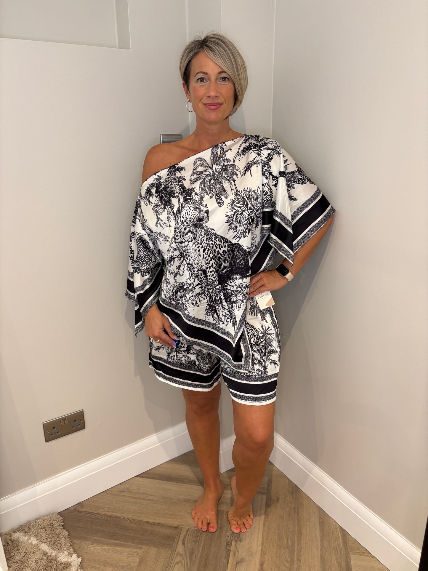 Satin Scarf Short Set in Black