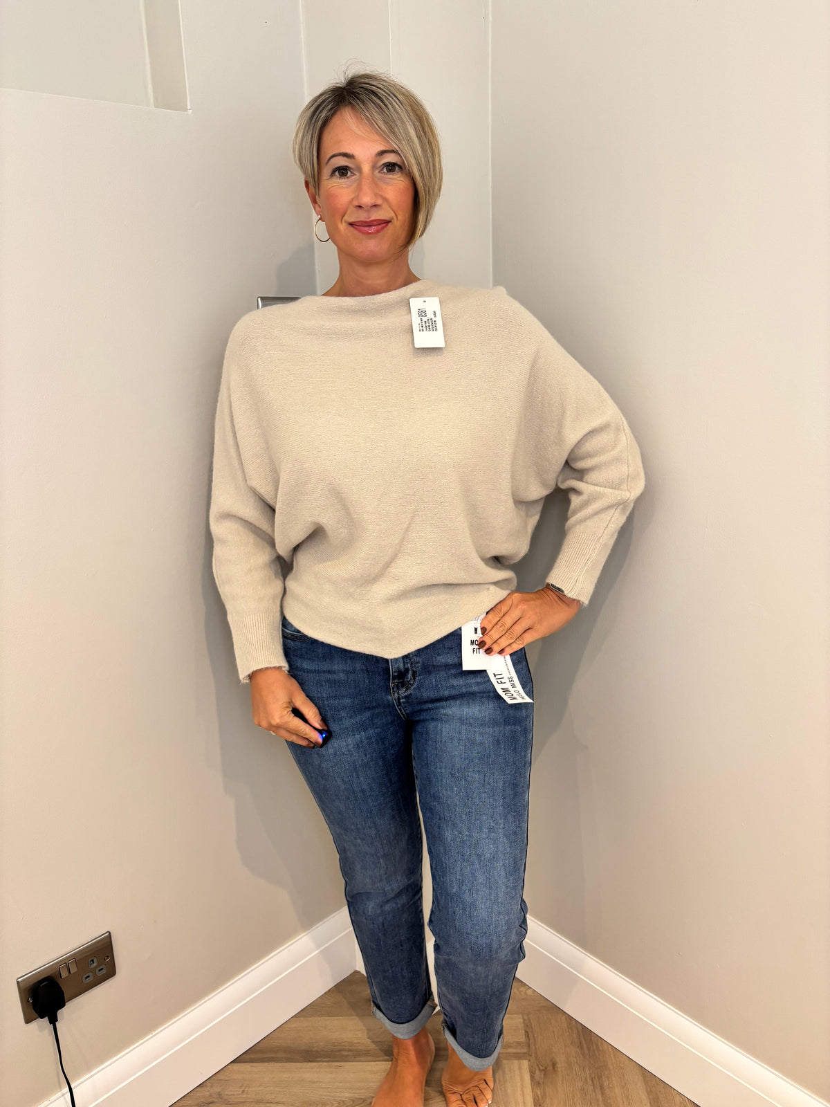 Button Back Jumper In Beige