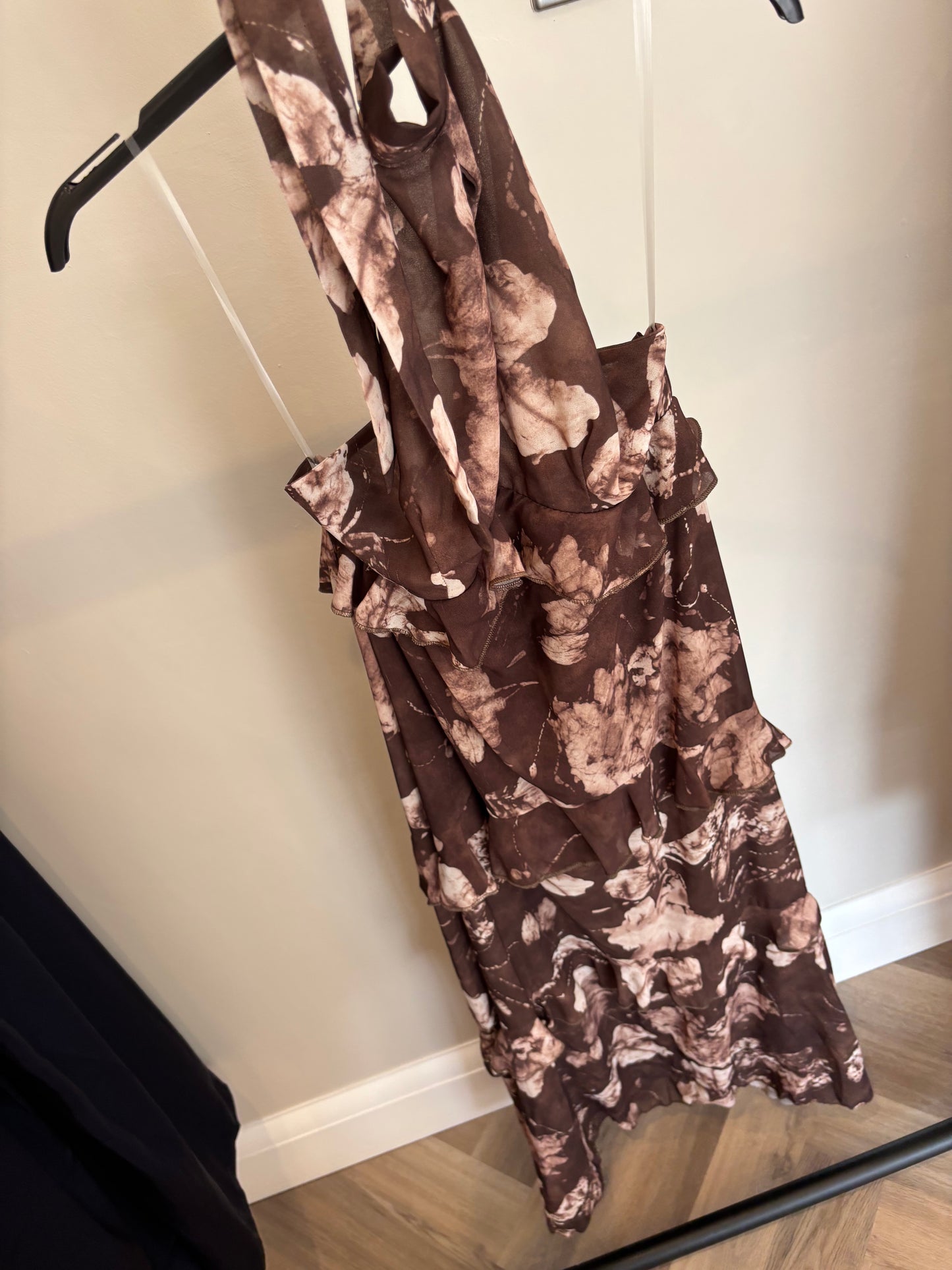Halterneck Floral Maxi Dress in Brown
