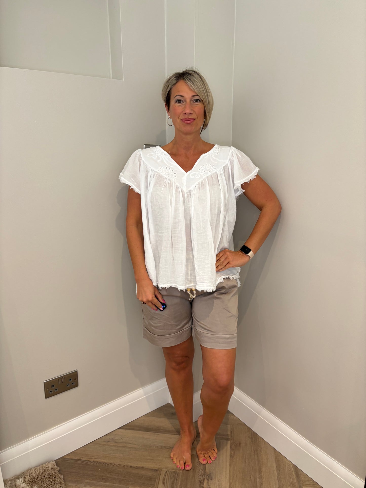 Cotton Detail Top in White