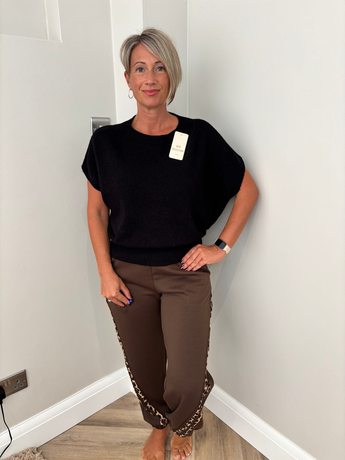 Leopard Cuffed Joggers in Brown