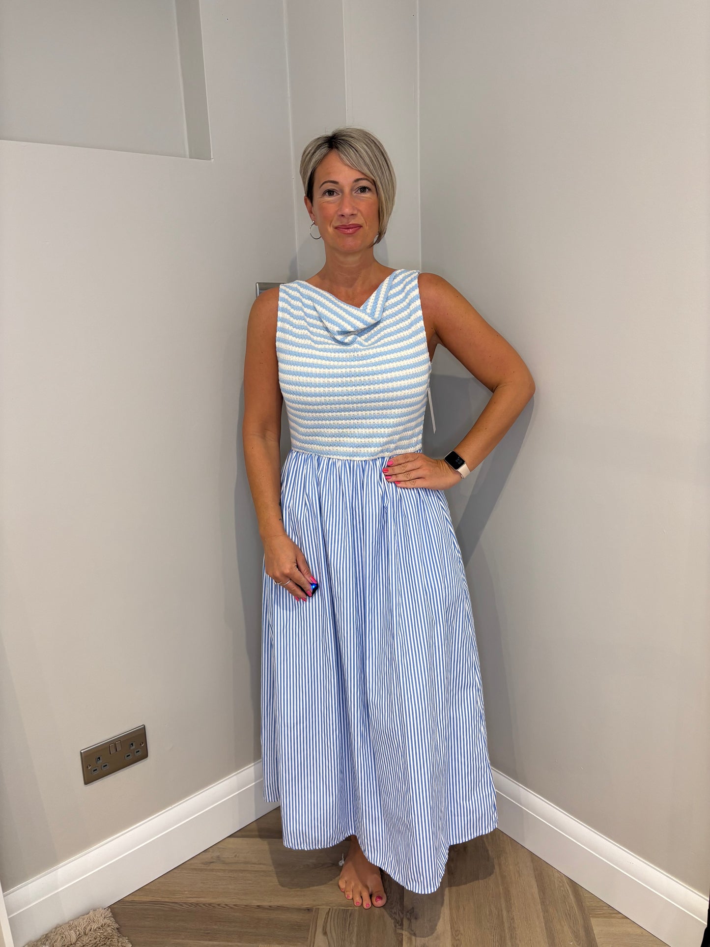 Cowls Neck Maxi Dress in Blue