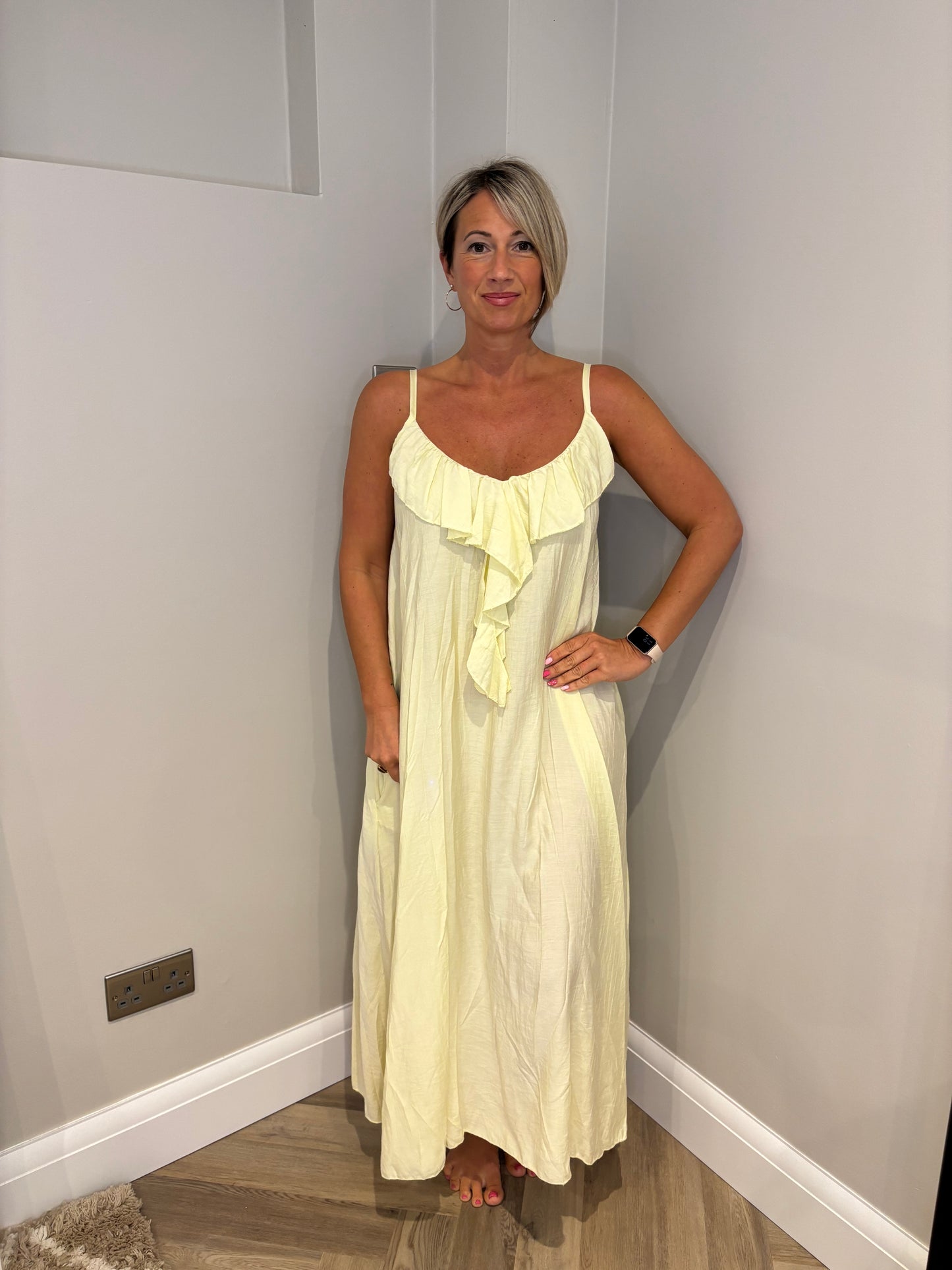 Ruffle Detail Strappy Maxi Dress in Yellow