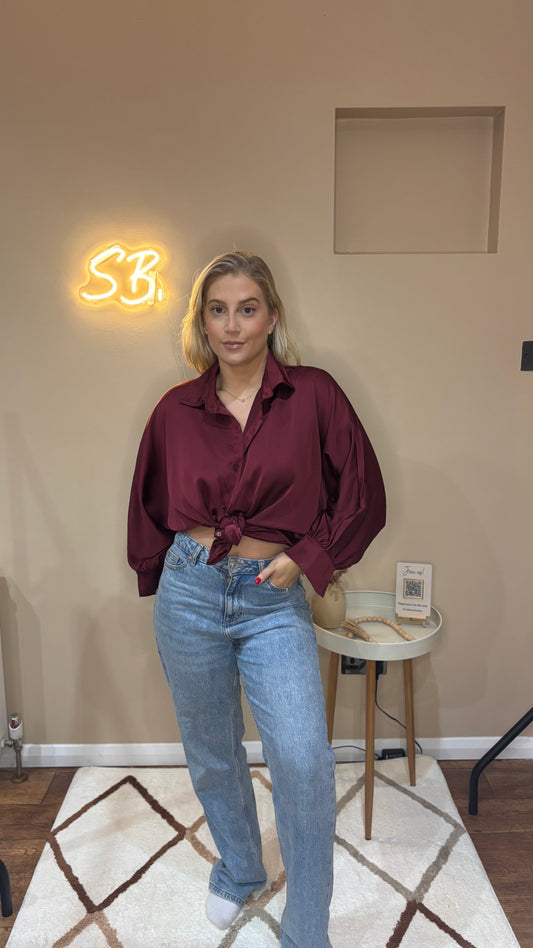 Satin Button Shirt in Wine