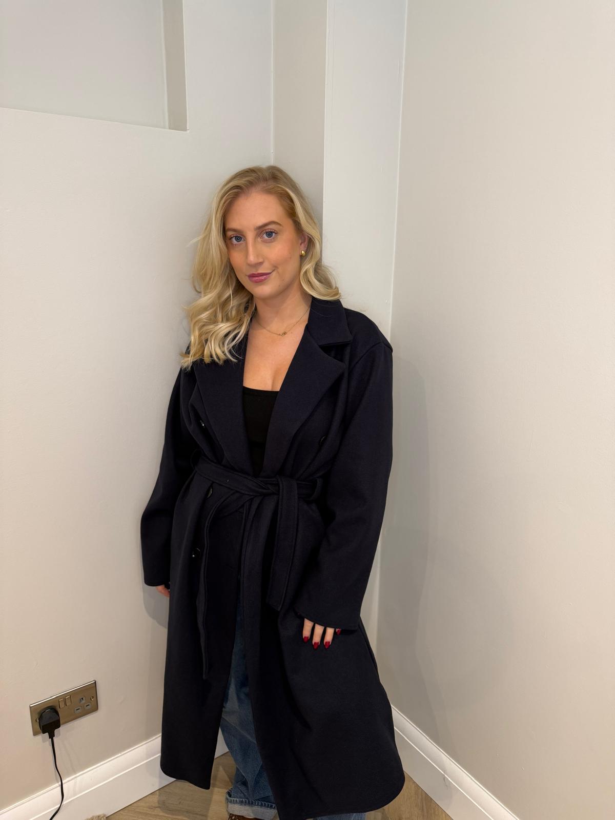 Longline Tie Waist Coat in Black
