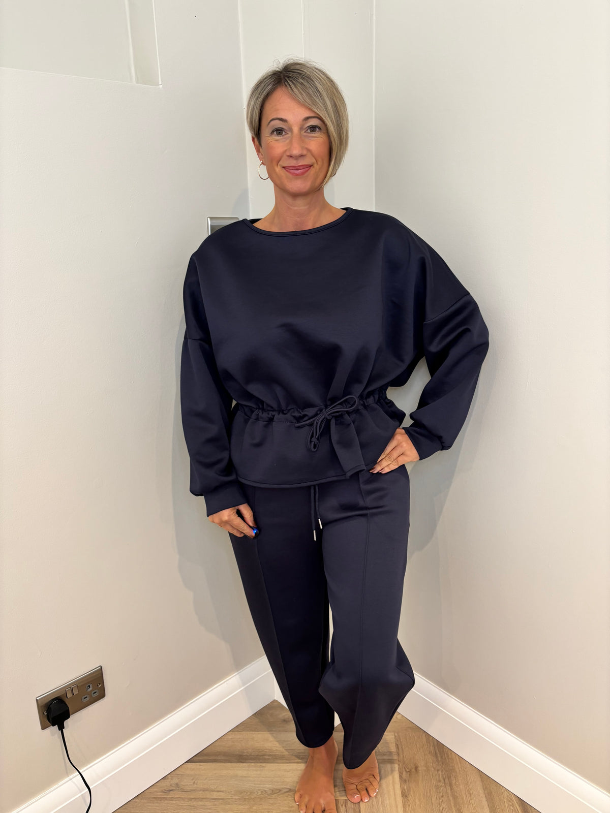Drawstring Jersey Loungeset in Navy