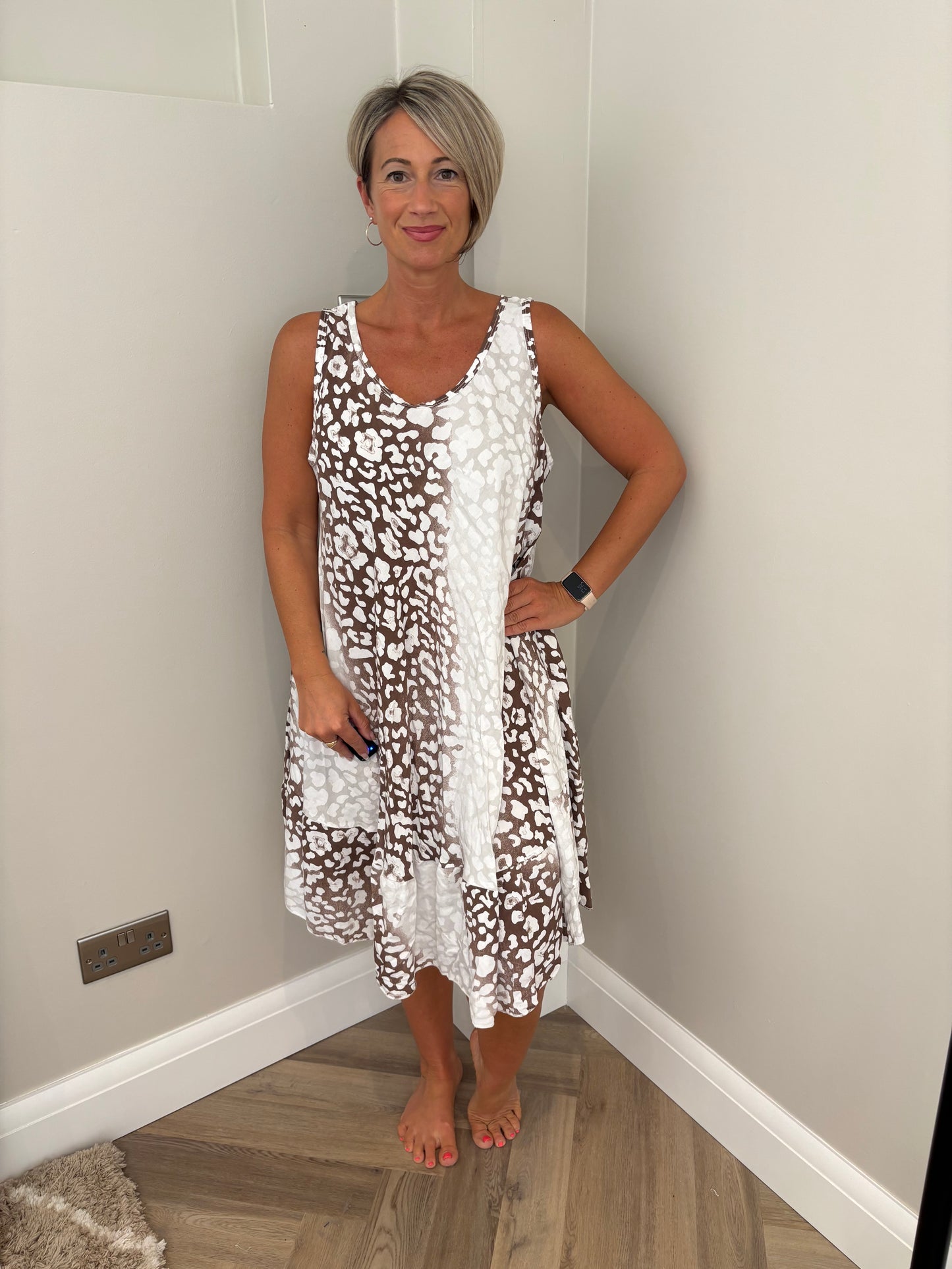 Animal Print Smock Dress in Brown