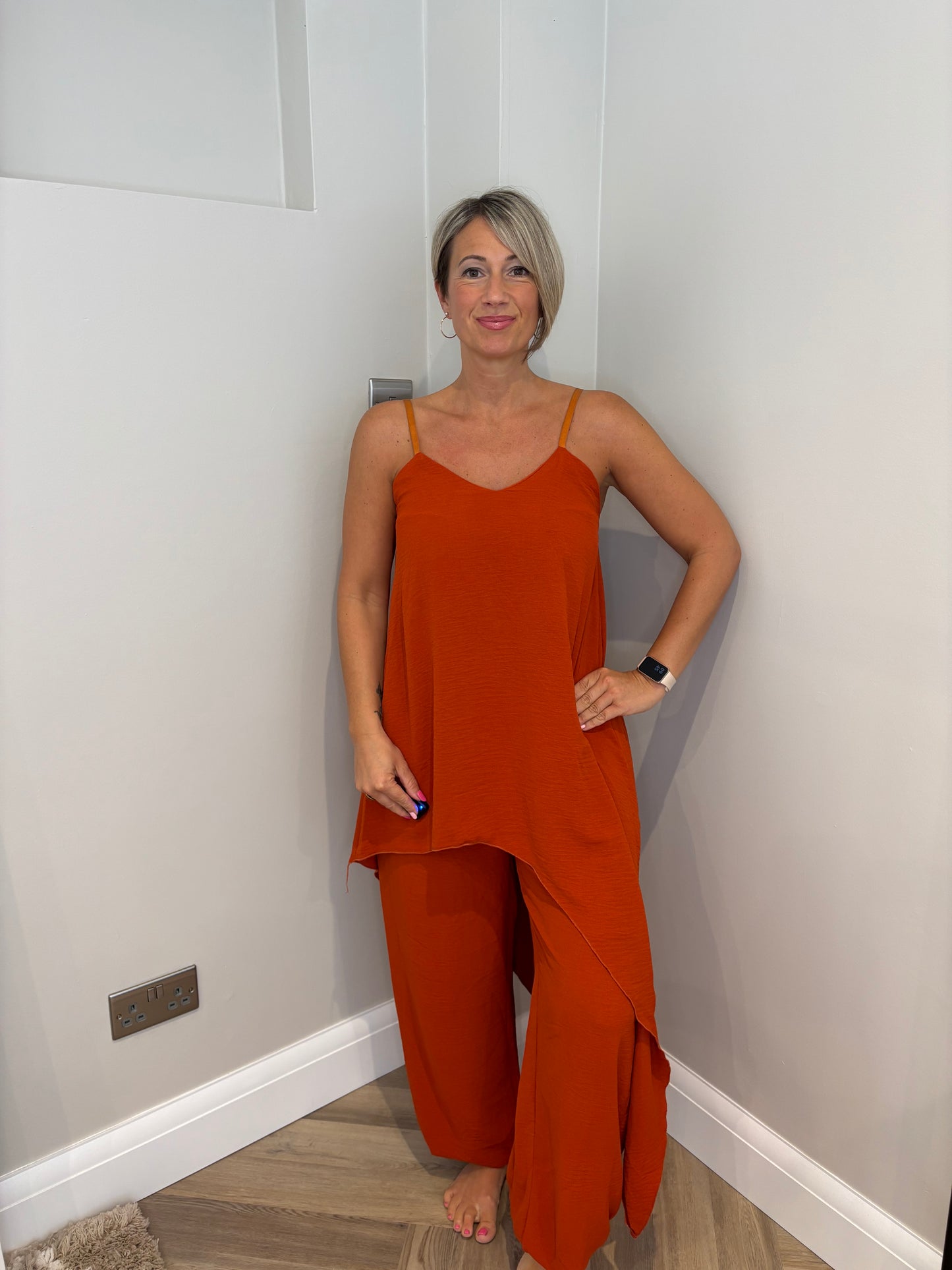 Strappy Harlem Trouser Draped Set in Burnt Orange