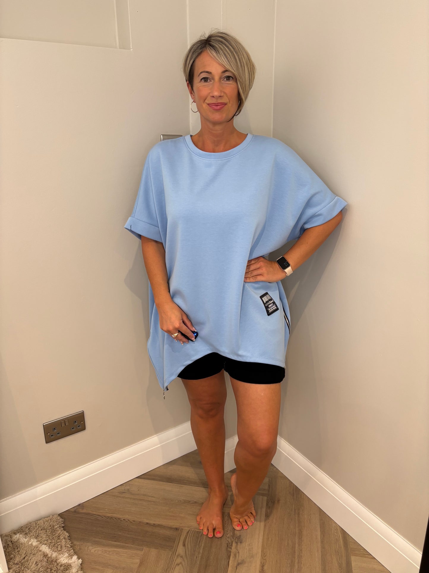 Soft Jersey Zip Detail Top in Blue