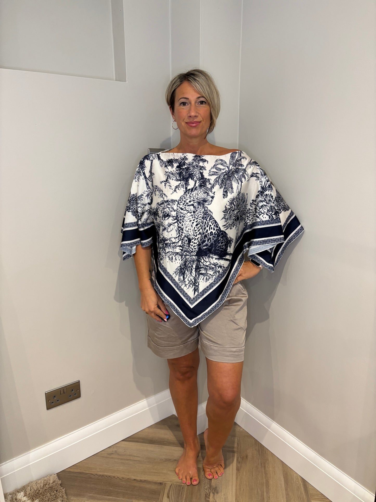 Satin Scarf Top in Navy