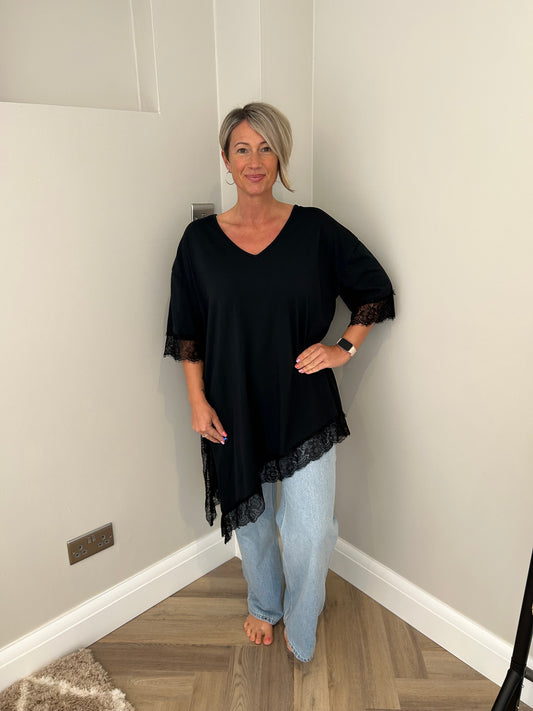 Lace Detail Top in Black