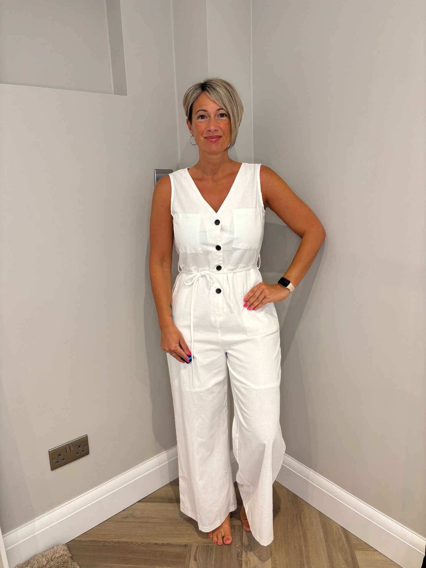 Linen Jumpsuit in White S/M