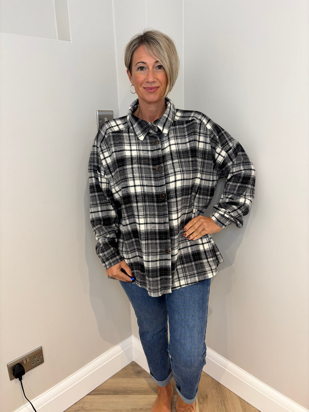 Chequered Button Up Shirt in Black