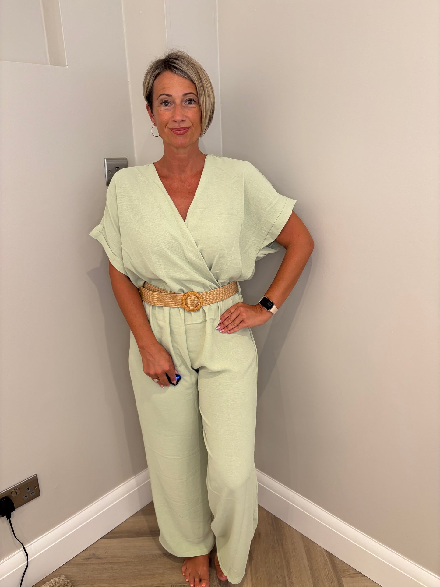 Belted Jumpsuit in Sage Green