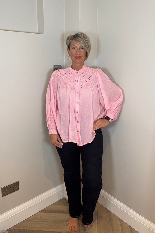 Balloon Sleeve Shirt in Pink