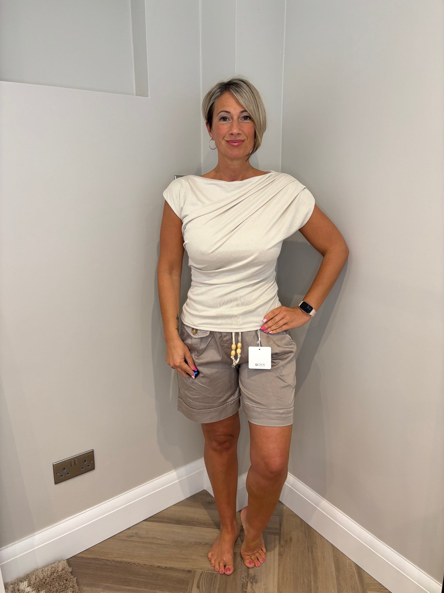 Ruffle Detail Top in Beige