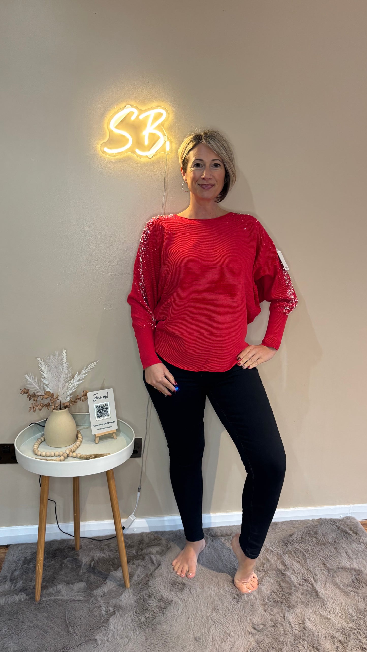 Sparkle Detail Jumper in Red