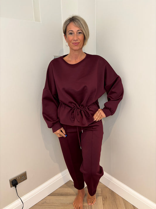 Drawstring Jersey Loungeset in Wine