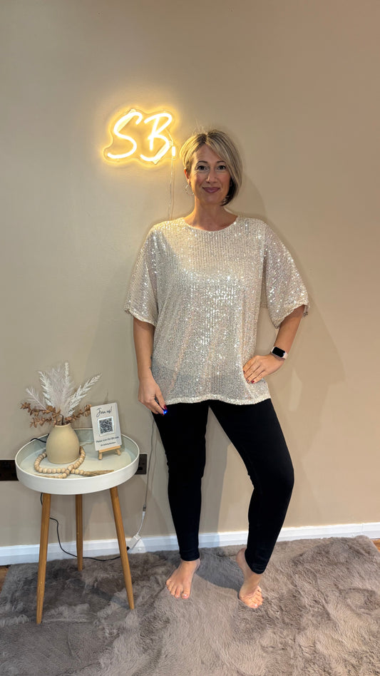 Sequin Lined Tee in Gold