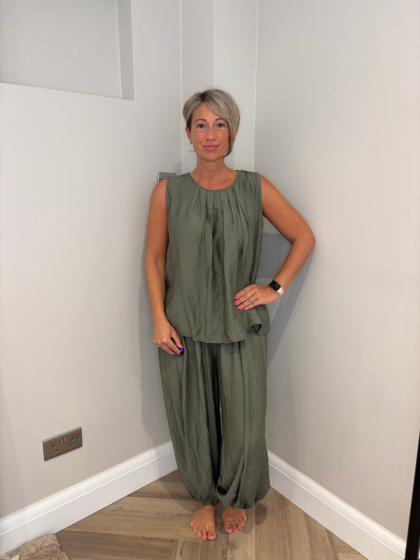 Pleated Style Loungeset in Khaki