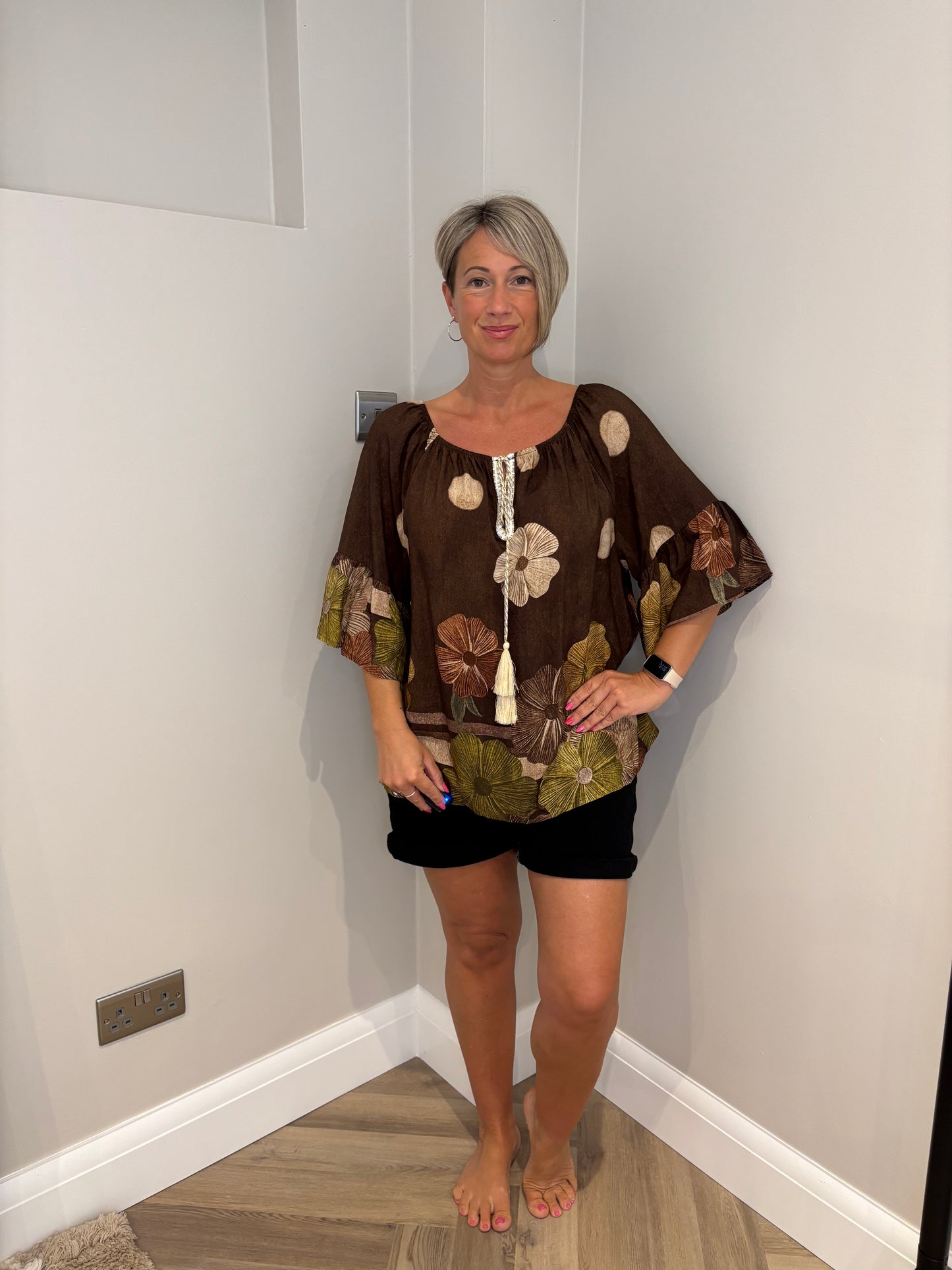 Pattern Smock Top in Brown