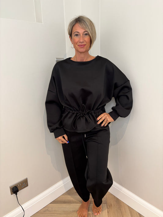 Drawstring Jersey Loungeset in Black