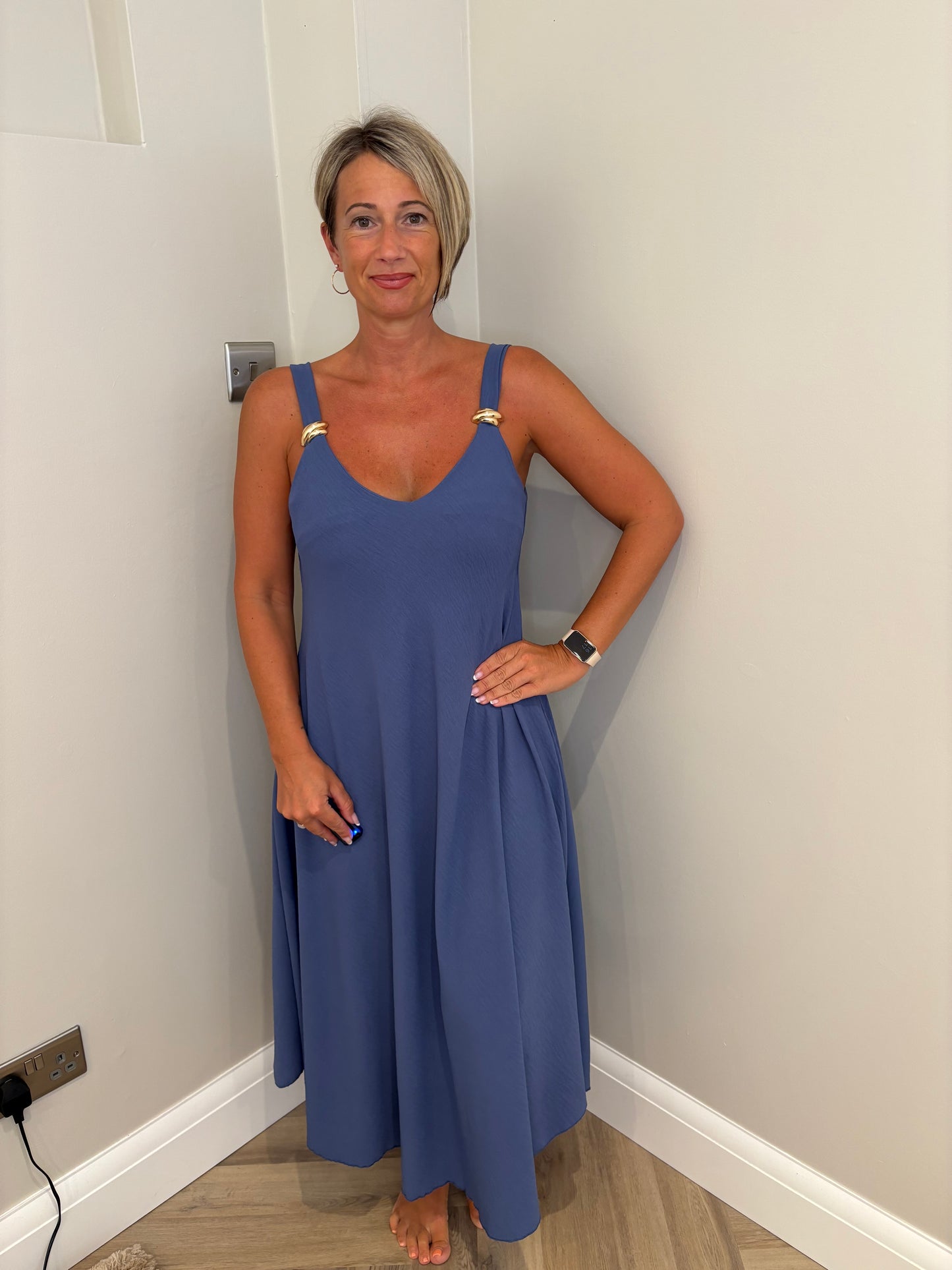 Buckle Detail Maxi Dress in Teal