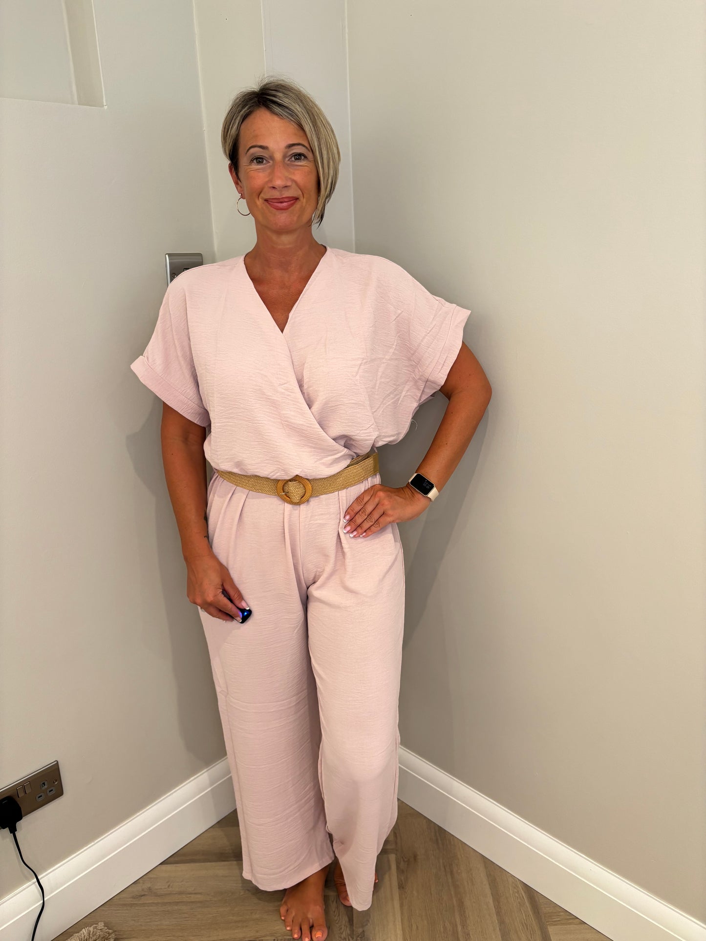 Belted Jumpsuit in Pink