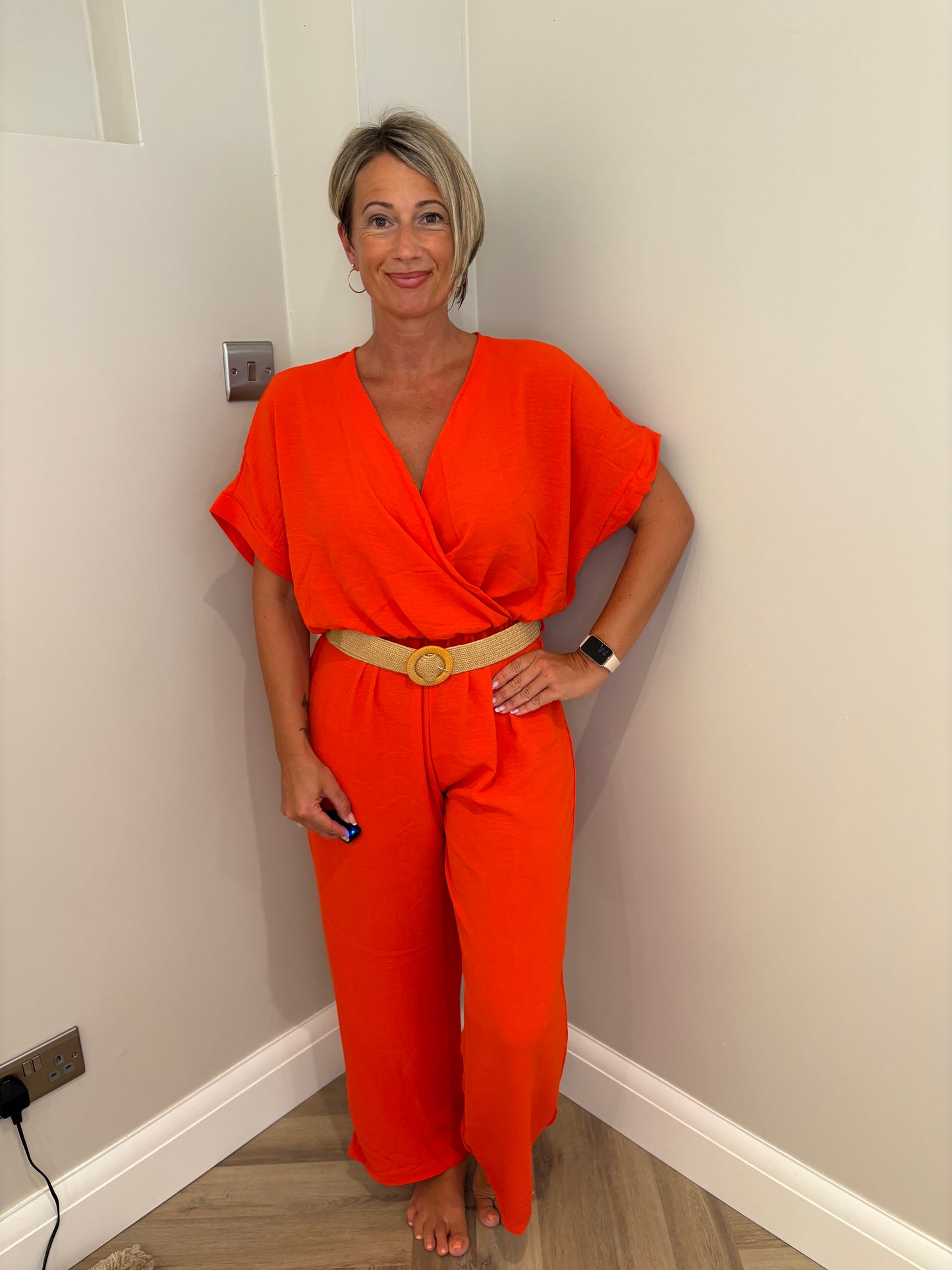 Belted Jumpsuit in Coral