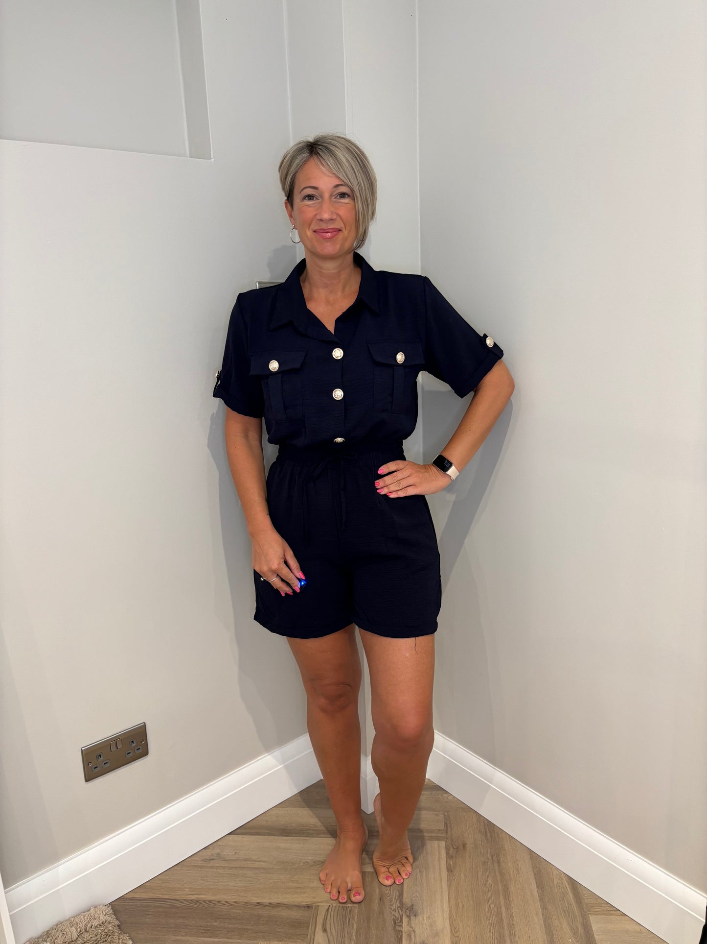Button Playsuit in Navy