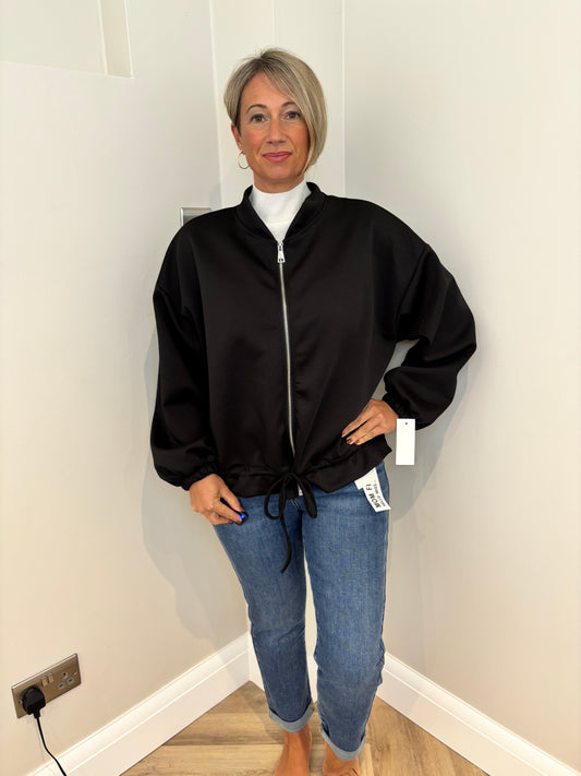 Drawstring Jersey Jacket in Black