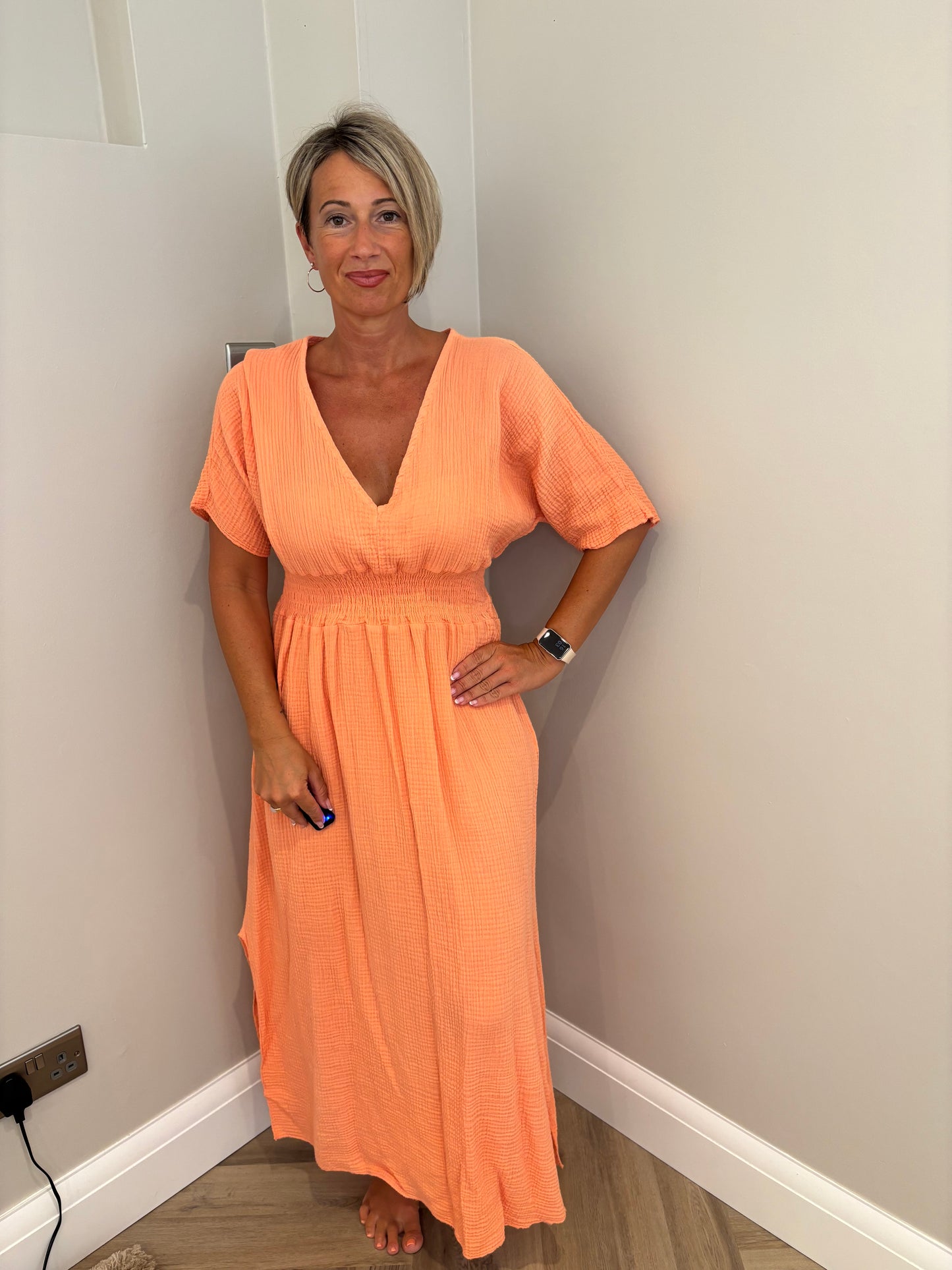 Cheesecloth Maxi Dress in Coral