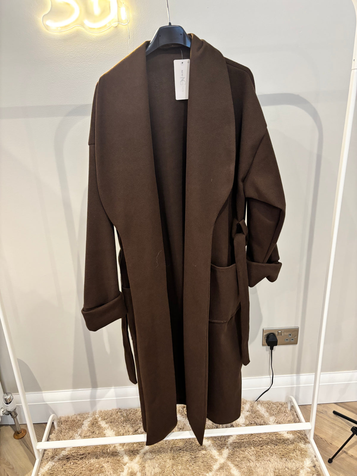 Longline Button Up Coat in Navy