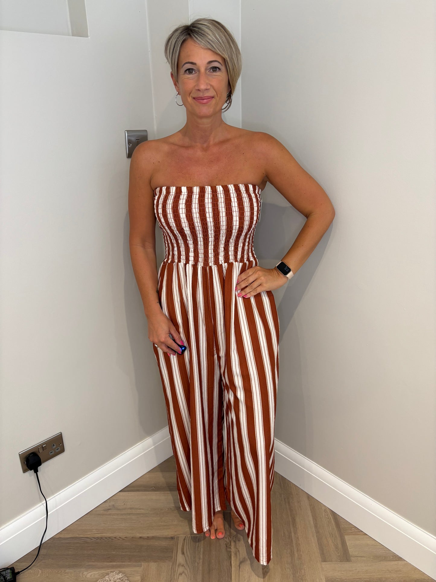 Striped Bandeau Jumpsuit in Rust