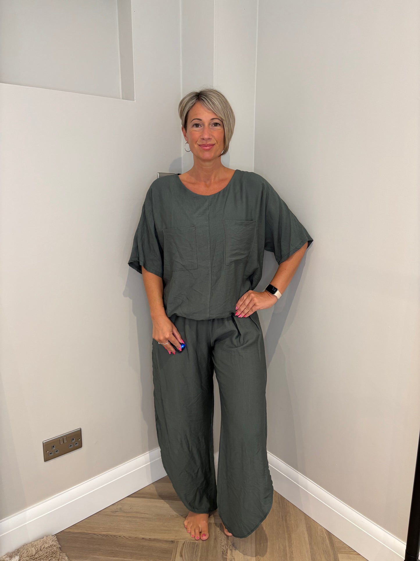 Drawstring Top Loungeset in Khaki