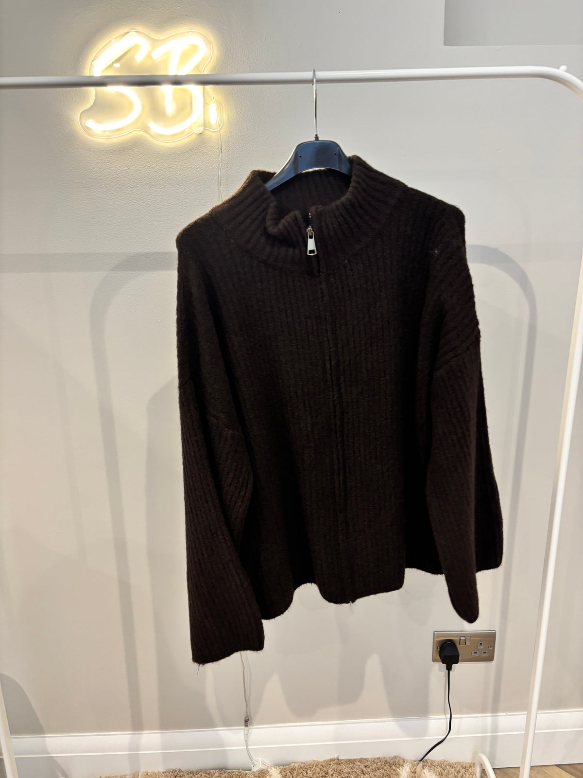 Zip Knit Jumper in Brown