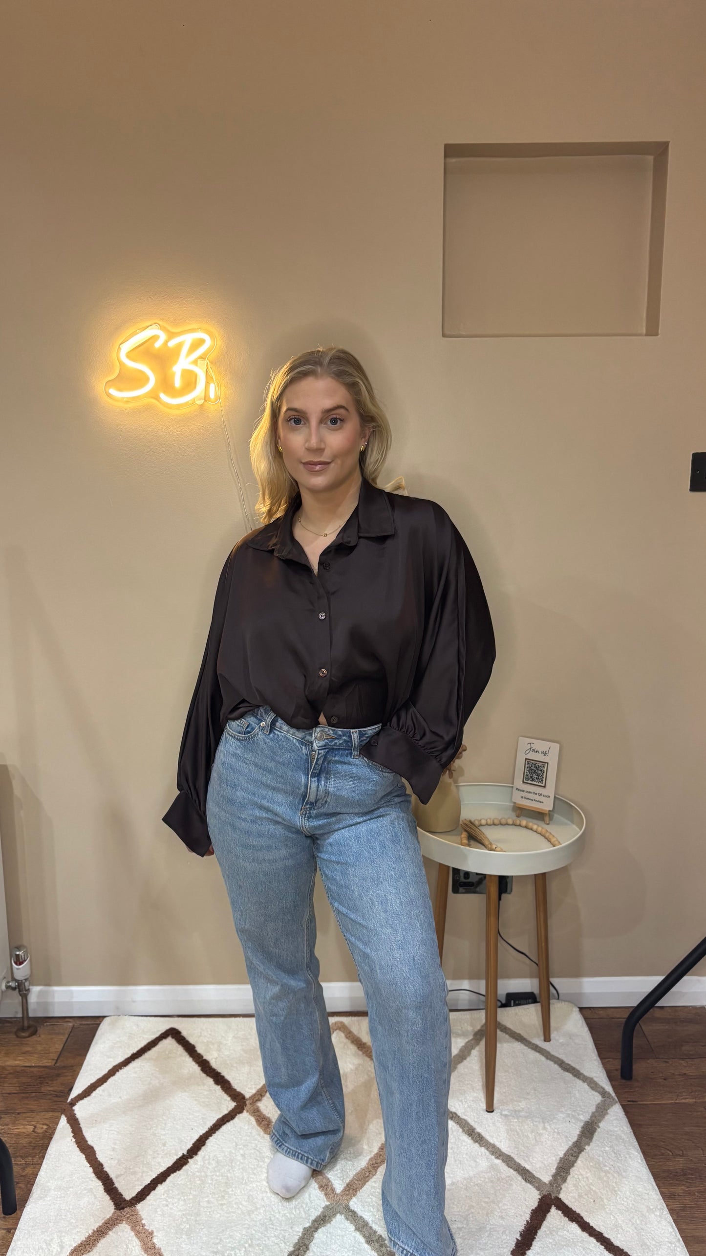 Satin Button Shirt in Brown