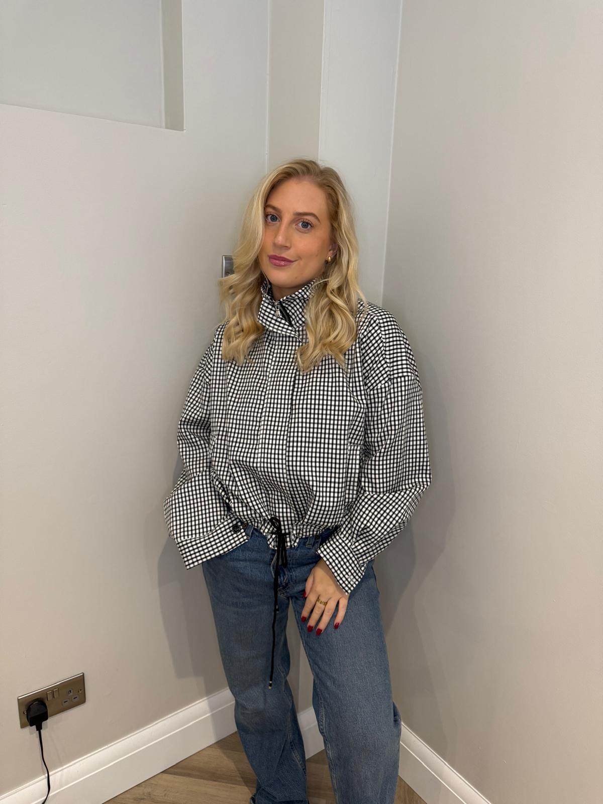 Chequered Bomber Jacket in Grey