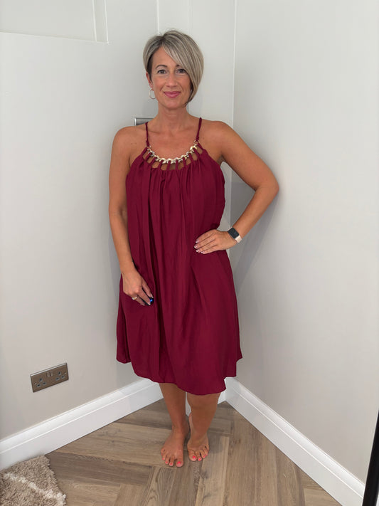 Chain Detail Dress in Wine